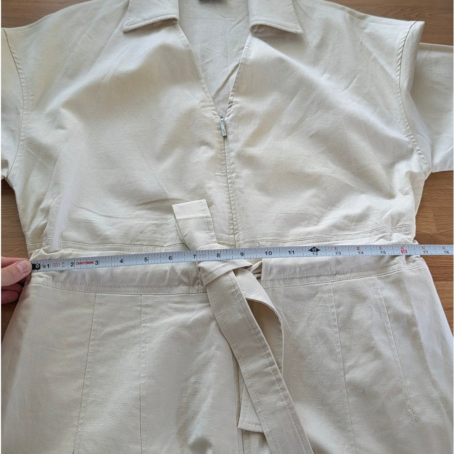 Lime Jumpsuit Womens S Ivory Linen Short Sleeve V-neck Zip Mid-thigh Catsuit