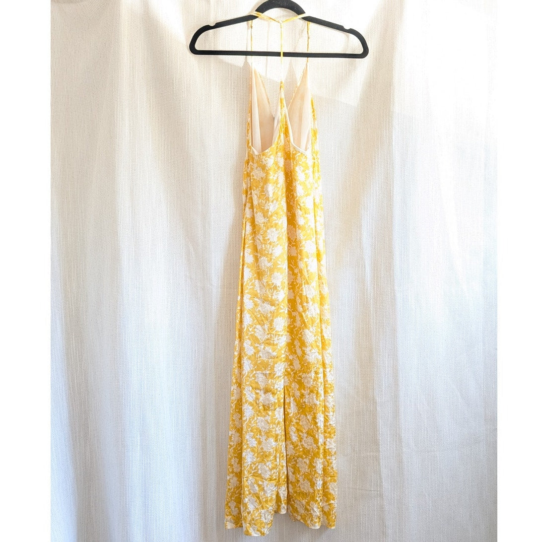 Rag & Bone T-back Floral-print Slip Midi Dress In Yellow, size 6