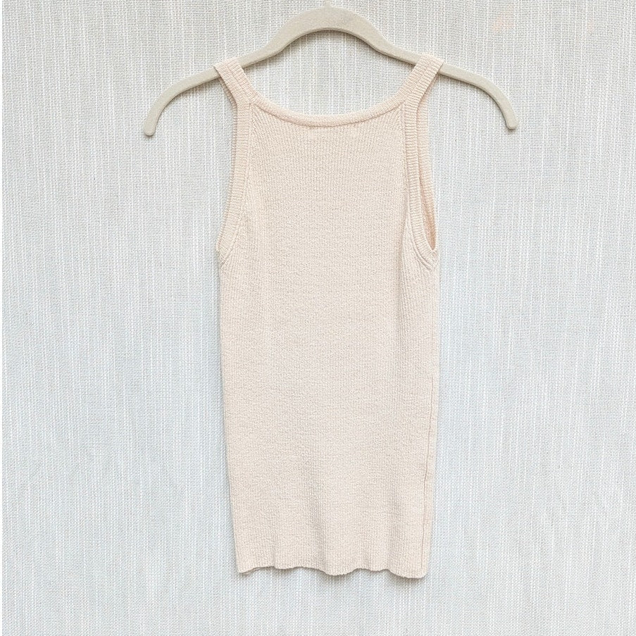 Coiplanet Top Womens Cream Sleeveless Knit Slim Fit Tank
