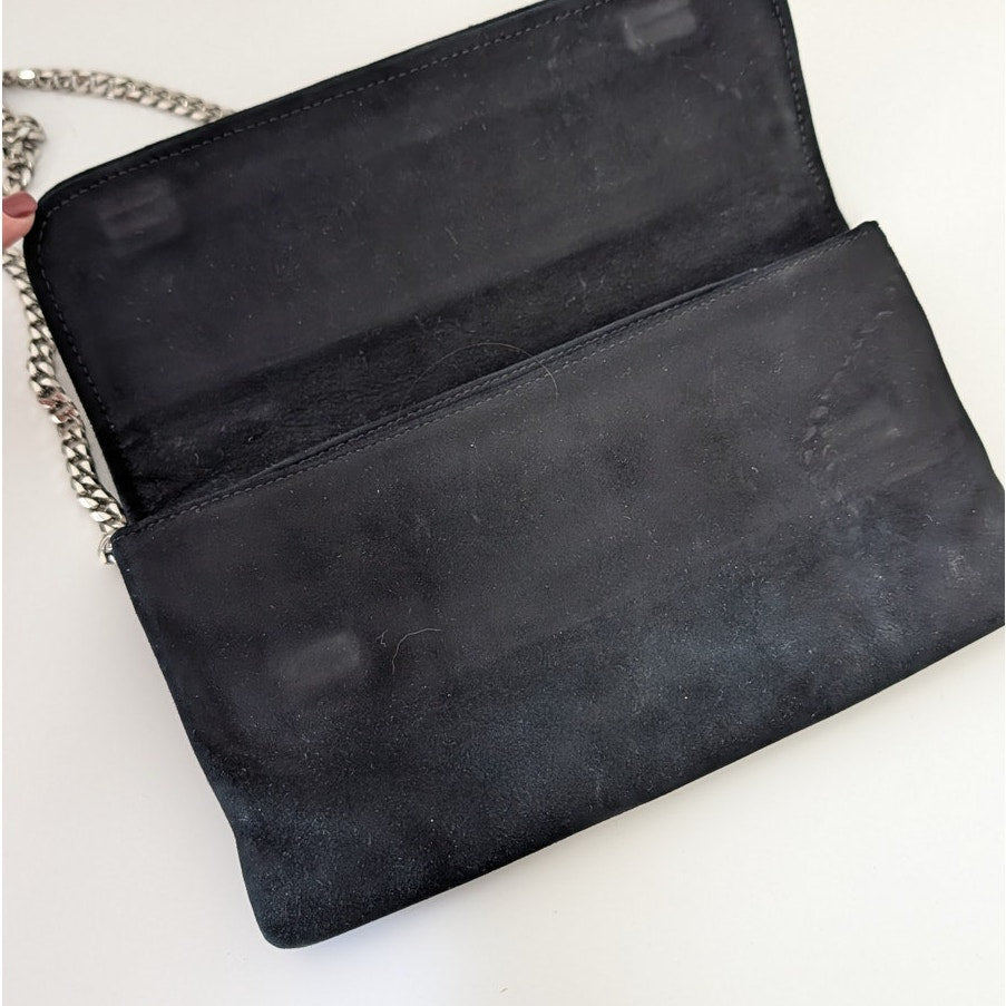 Casadei Suede Print Chain Crossbody Clutch Shoulder Bag Womens in Black