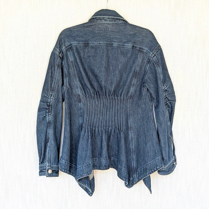 Anthropologie Pleated Denim Shirt Shacket Womens S Blue Long Sleeve Button-up
