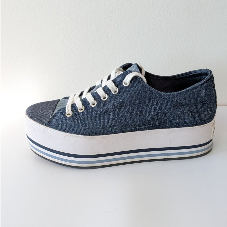 Michael Kors Ronnie Platform Sneaker Womens 9.5M Blue Denim Logo Lace Up Low Top