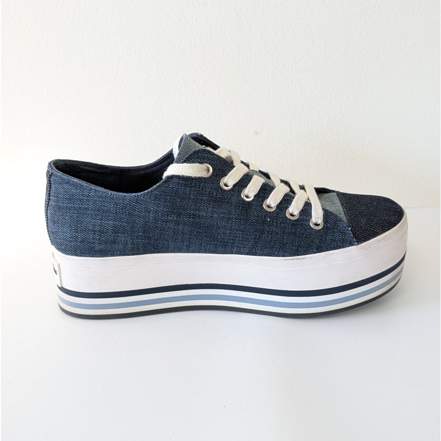 Michael Kors Ronnie Platform Sneaker Womens 9.5M Blue Denim Logo Lace Up Low Top