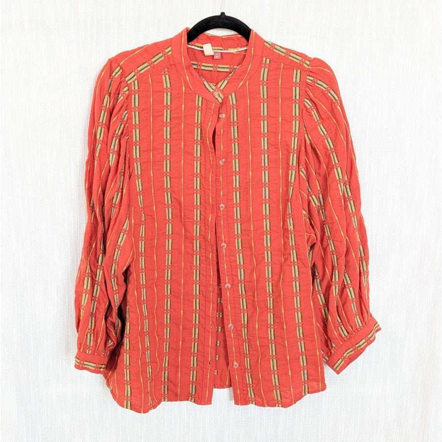 Anthropologie Pilcro The Bella Femme Buttondown Shirt Womens XL Embroidered