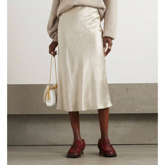 Max Mara Leisure Alessio Skirt Womens 8 Cream Sarin High Rise A-line Midi