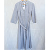 Akris Punto Blue/White Micro Striped Belted Midi Dress Womens 10 NWT