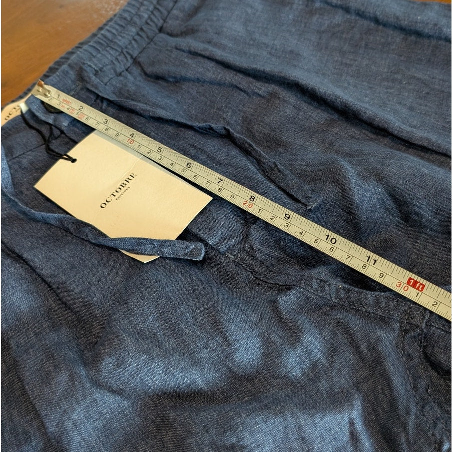 NWT Octobre Agnel Mottled Blue Chino Linen High Rise Trouser Pants, Size XL