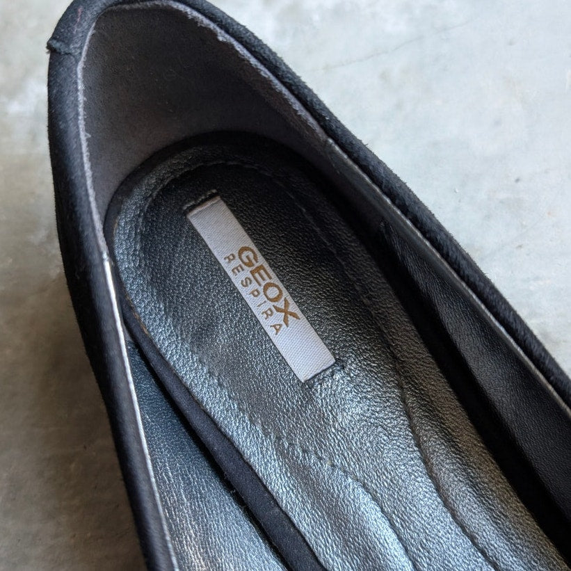 Geox Respira Black Elegant Leather Ballet Flats, size EU38/US8