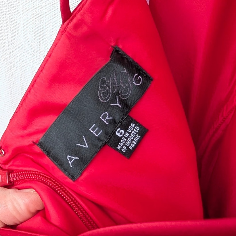 Avery G Red Ball Gown Prom Formal Evening Satin Long Sleeveless Dress, size 6