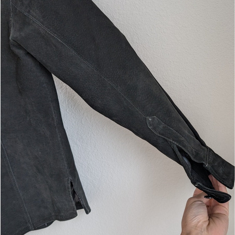 AMI Vintage 80's Black Suede Leather Button Shirt Jacket Shacket, size S