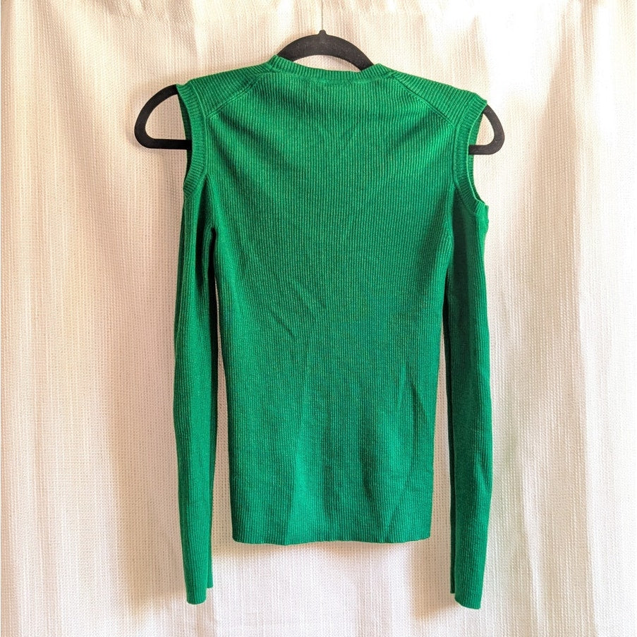 P.A.R.O.S.H. Green Ribbed Long Sleeve Cut Out Cold Shoulder Knit Top, size M