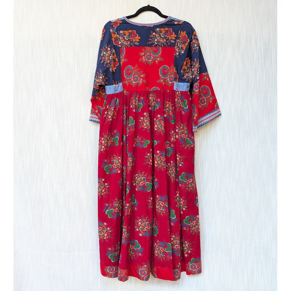 Ulla Johnson 2017 Milena Patchwork Cotton/Linen V-neck Midi Dress, size 6