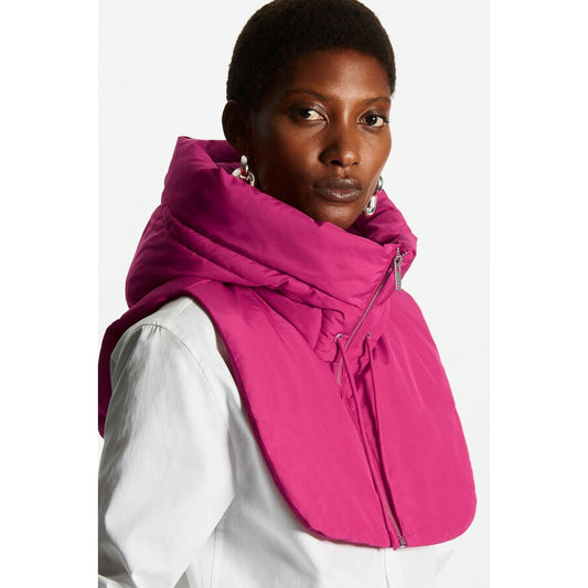 COS Hooded Mock Collar Womens OS Pink Zipper Puffer jacket Coat Vest