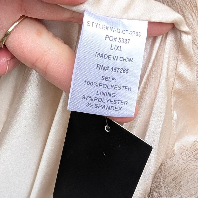 NWT JLuxLabel Ivory/Brown Soft Season Faux Fur Coat, size L/XL
