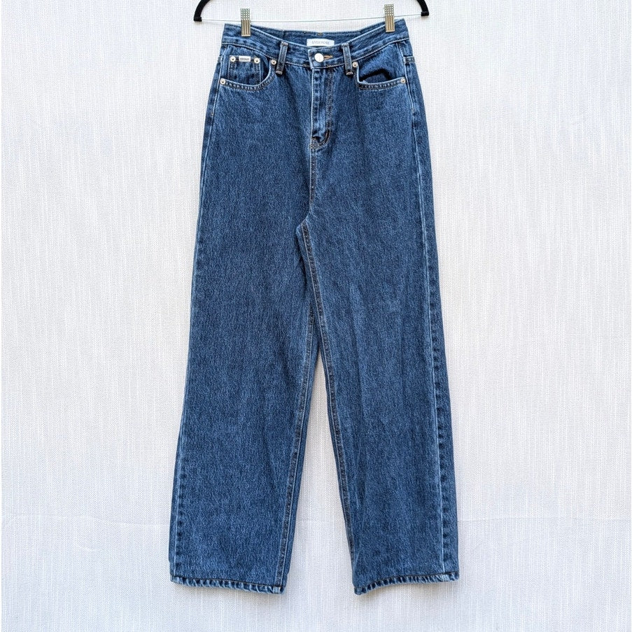 Evermore Jeans Womens S Blue Denim High-rise Wide Leg Straight