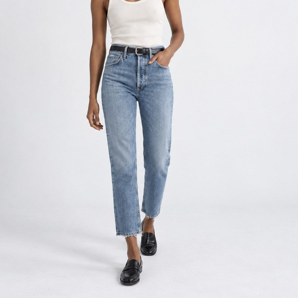 Agolde Riley Jeans Womens 29 Blue Denim High Rise Straight Crop