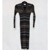 Reiss Sassy Metallic-Stripe Knit V-neck Long Sleeve Bodycon Midi Dress, size S