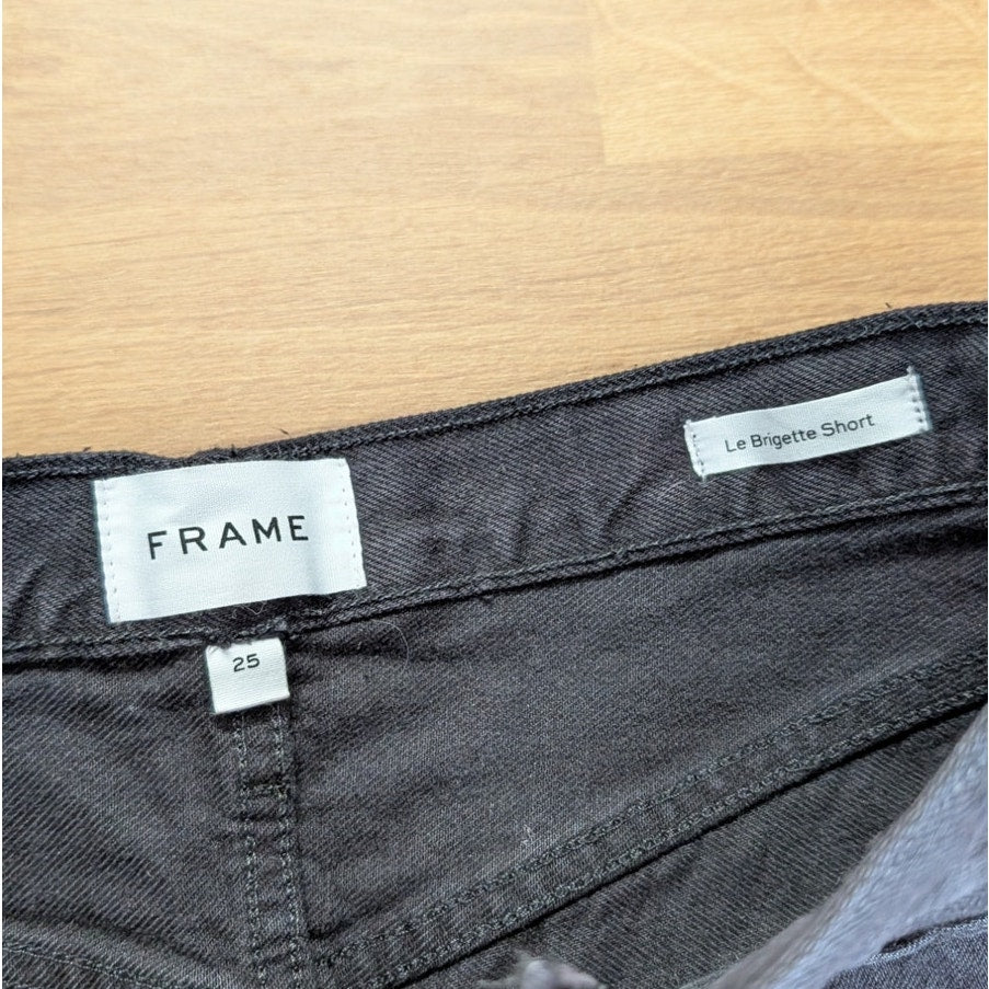 Frame Le Brigette Mini Short Womens 25 Black Denim Cotton High-Rise Raw Cut NWOT
