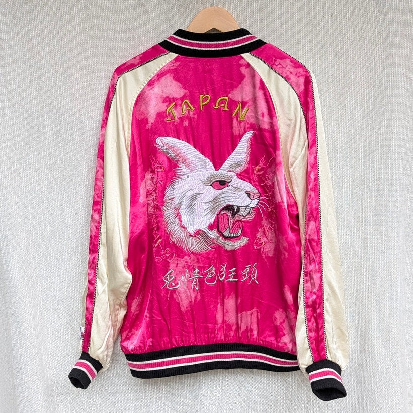 FR2 #FR2 Fxxking Rabbits Satin Souvenir Varsity Jacket Unisex L Pink Bomber NWT