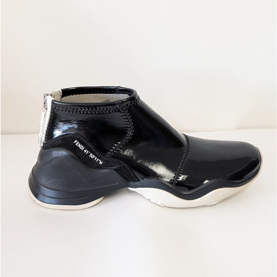 Fendi Vernice Tecn Crosta Logo Sneakers Womens EU40/US 10 Black Patent Leather