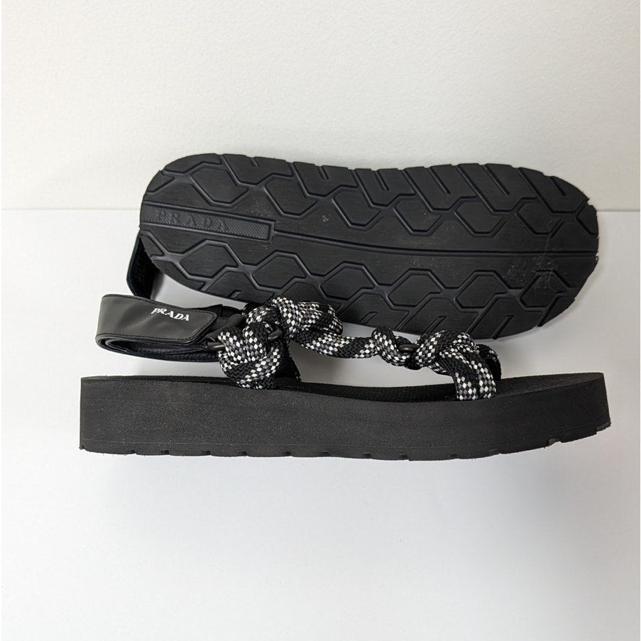 Prada Leather & Rope Donna Nastro Platform Sandals Womens EU 39.5/US 9.5 Black
