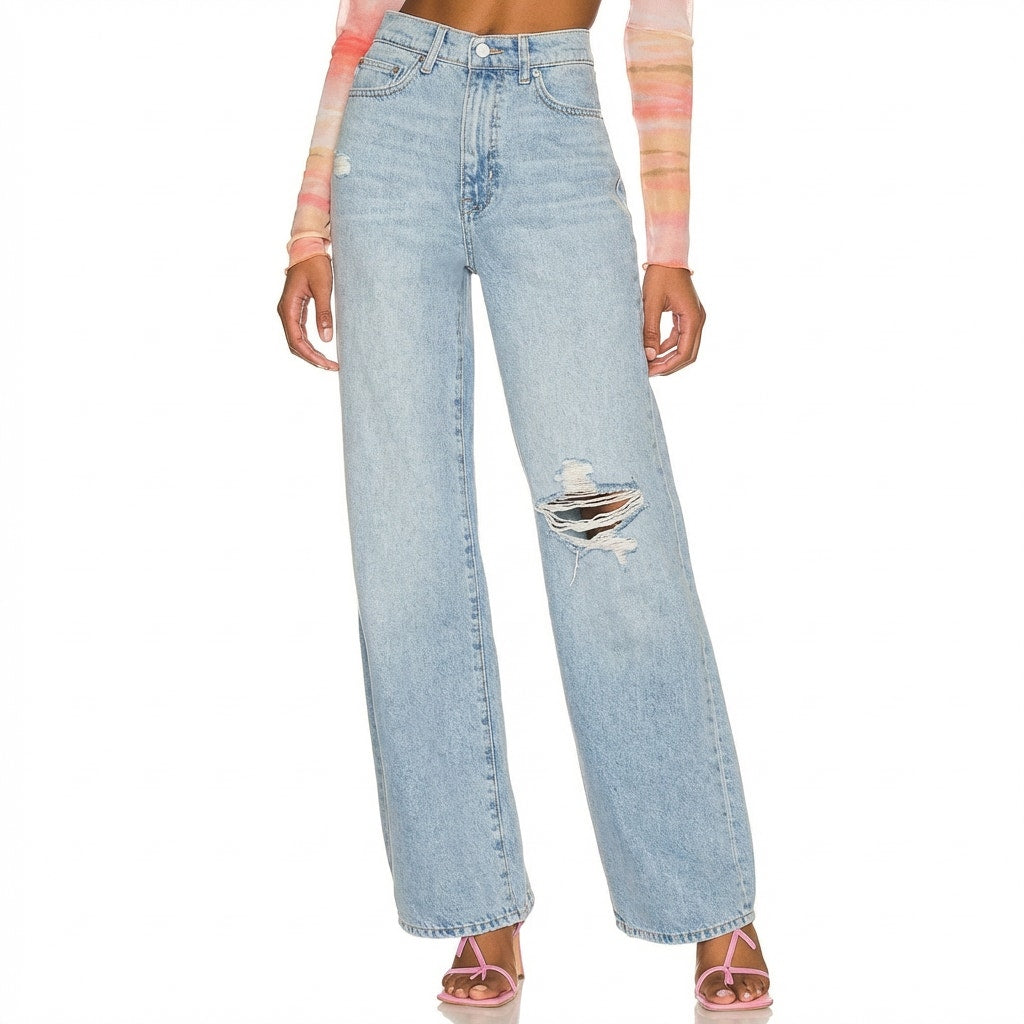 Lovers + Friends Lennon Super High Rise Loose Wide Leg Denim Jeans, size 30