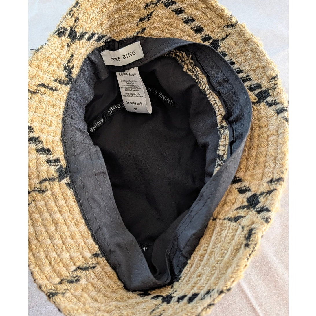 Anine Bing Cami Hat Womens M/L Camel Check Plaid Wool Textured Tweed  Bucket