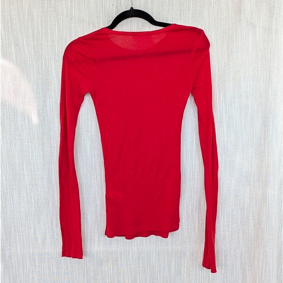 Zara Supima Long Sleeve T-shirt Top 0858/613/600 Womens S Red Round Neck