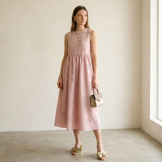 Dream Sister Jane Pink Bow Embellished Sleeveless Midi Dress, size S