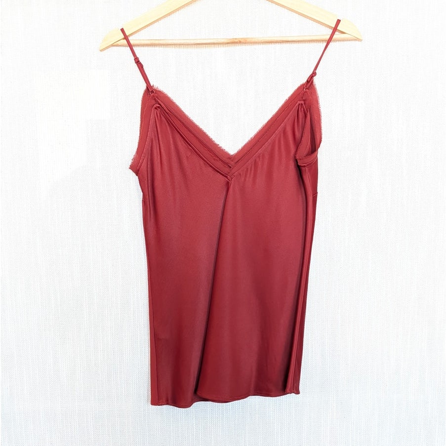 Frame Frayed Hem Satin Cami Top Womens S Burnt Henna Sleeveless V-neck