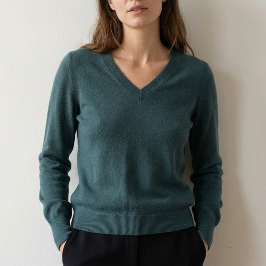 Reformation Cashmere V-neck Sweater Womens M Green/Blue Long Sleeve