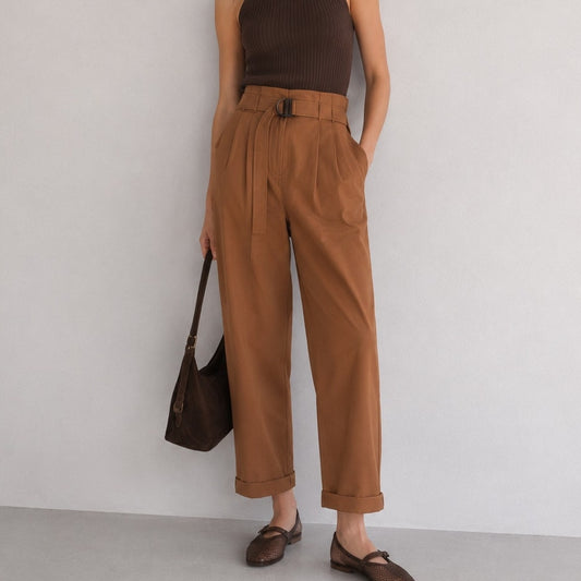 Brunello Cucinelli Monili-detail Paperbag Trousers Womens 10 Camel High-rise