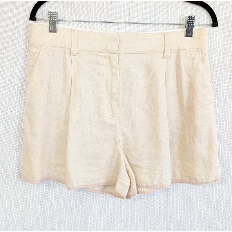 Reformation Cream Yellow Linen Pleated High Rise Shorts Size 8