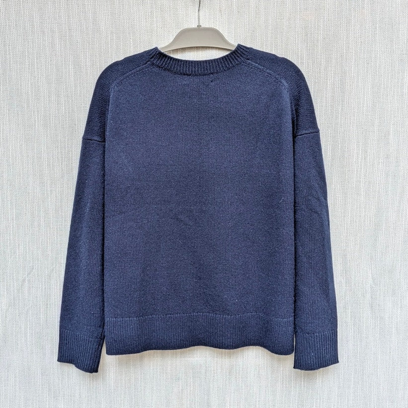 Nordstrom Wool & Cashmere Crewneck Sweater Womens M Navy Knit Long Sleeve