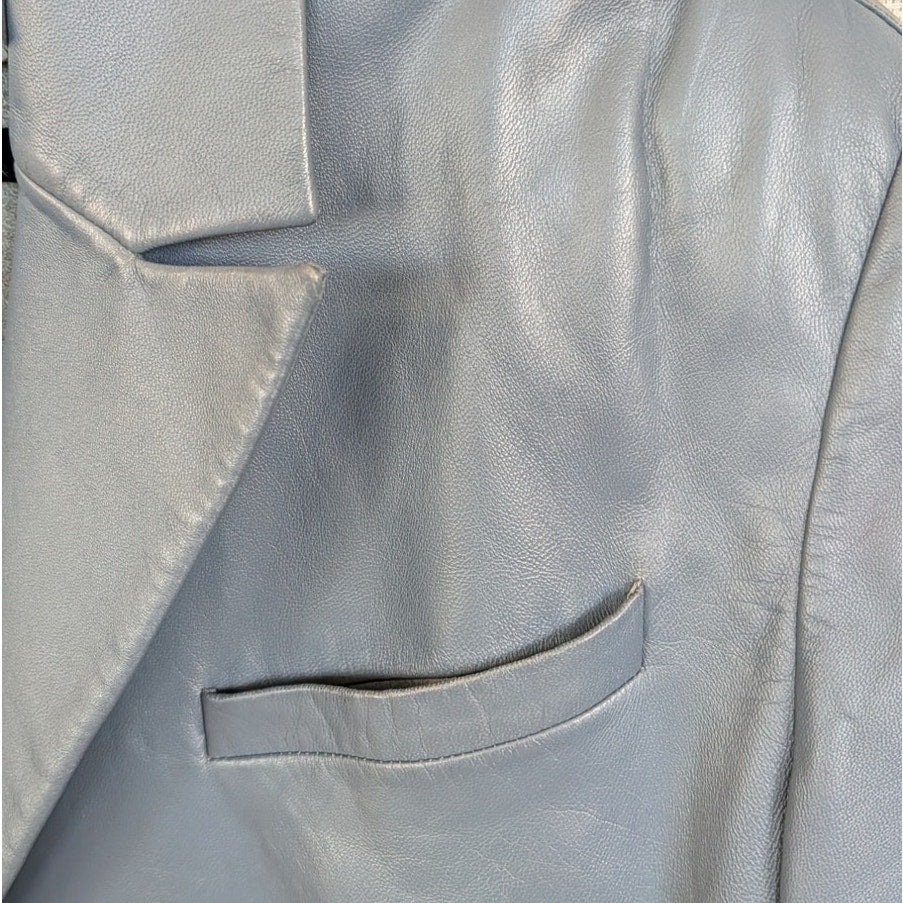 Common Leisure Power Blazer Suit Jacket Womens S Gray Blue Leather Oversized