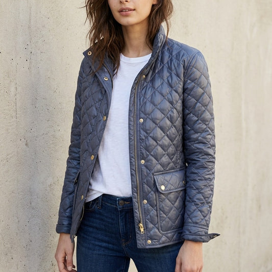 J.Crew Blue/Gray Quilted Down Filled Full Zip Puffer Lightweight Jacket, size XS
