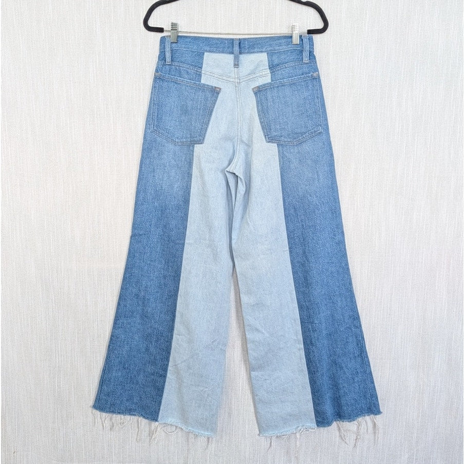 Frame Paneled Two-Tone Split-Hem Patchwork High-rise Wide-Leg Jeans Womens 27