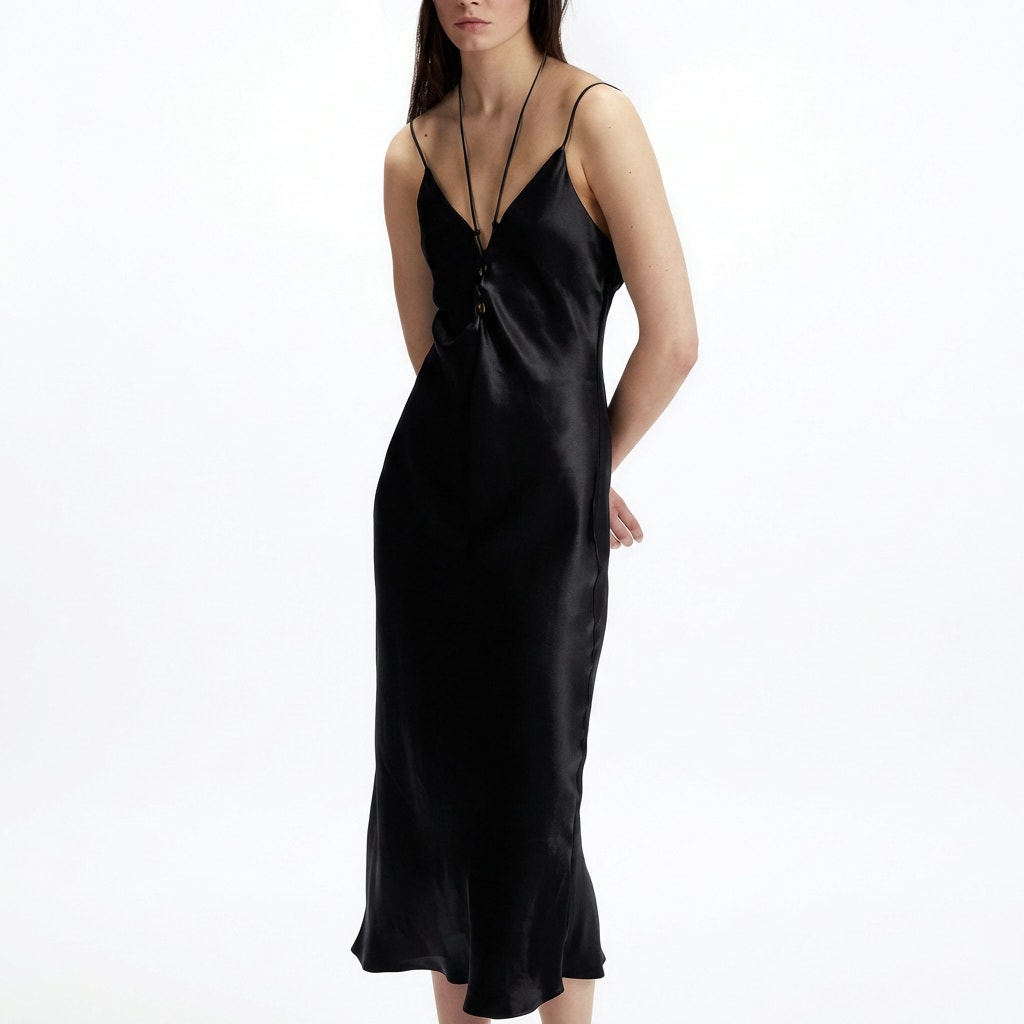 Zara Slip Dress Womens XS Black Satin Sleeveless A-line Midi