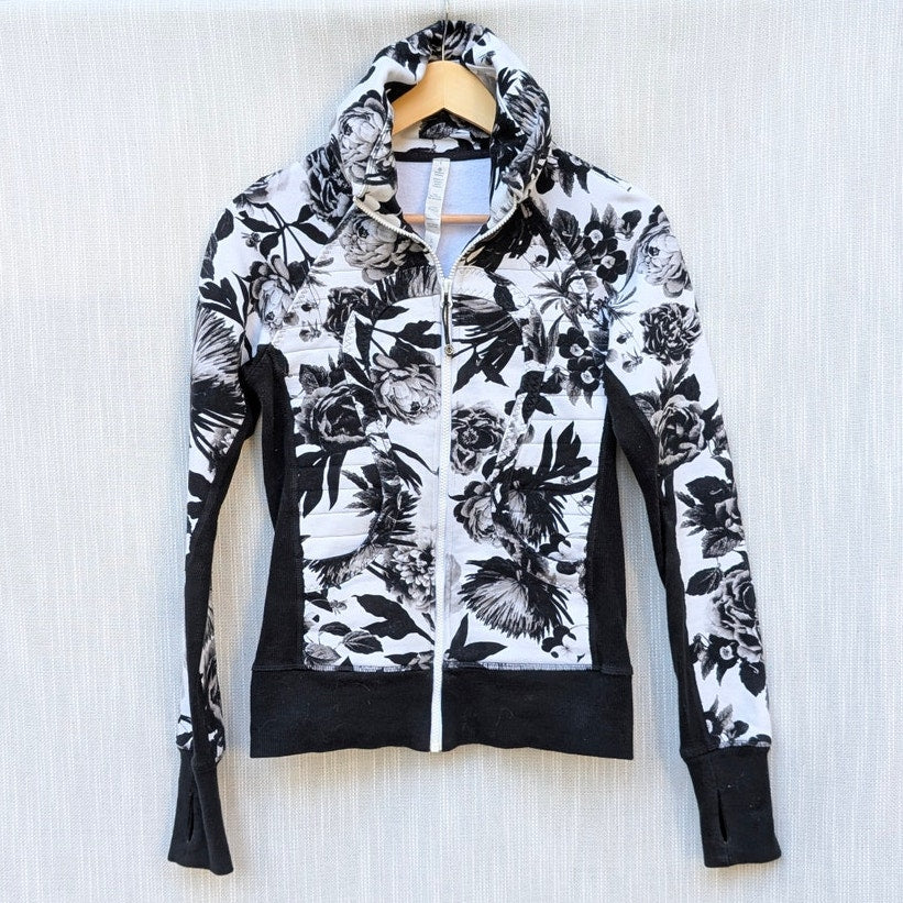 Lululemon W4C84S Floral Brisk Bloom Calm & Cozy Full Zip Hooded Jacket, size 4
