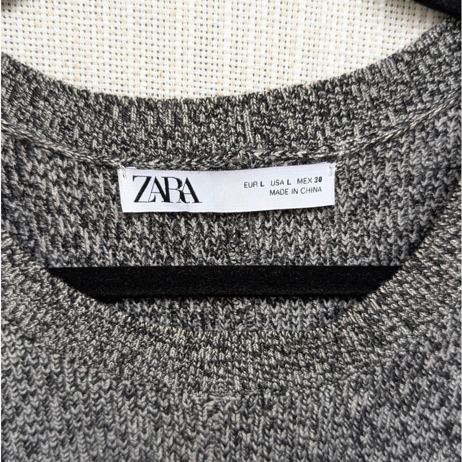 Zara Dress Womens L Gray Melange Knit Round Neck Lomg Sleeve Midi Maxi