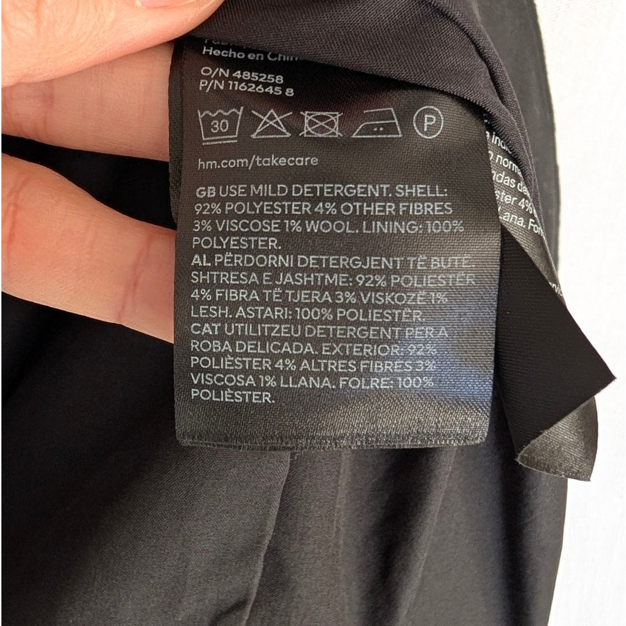 H&M HM Black Double-Breasted Short Peasant's Twill Jacket Pea Coat, size M