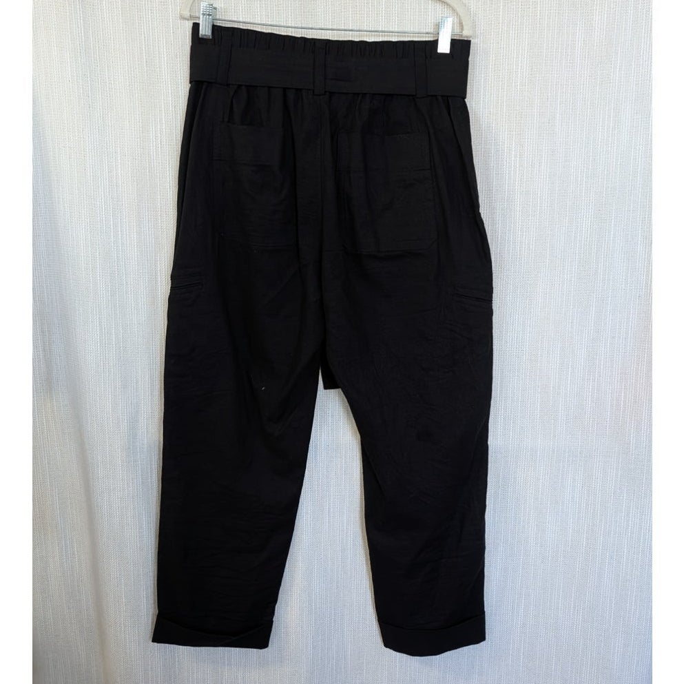 Vince Linen Blend Belted Cargo Cropped Pants Black Size M