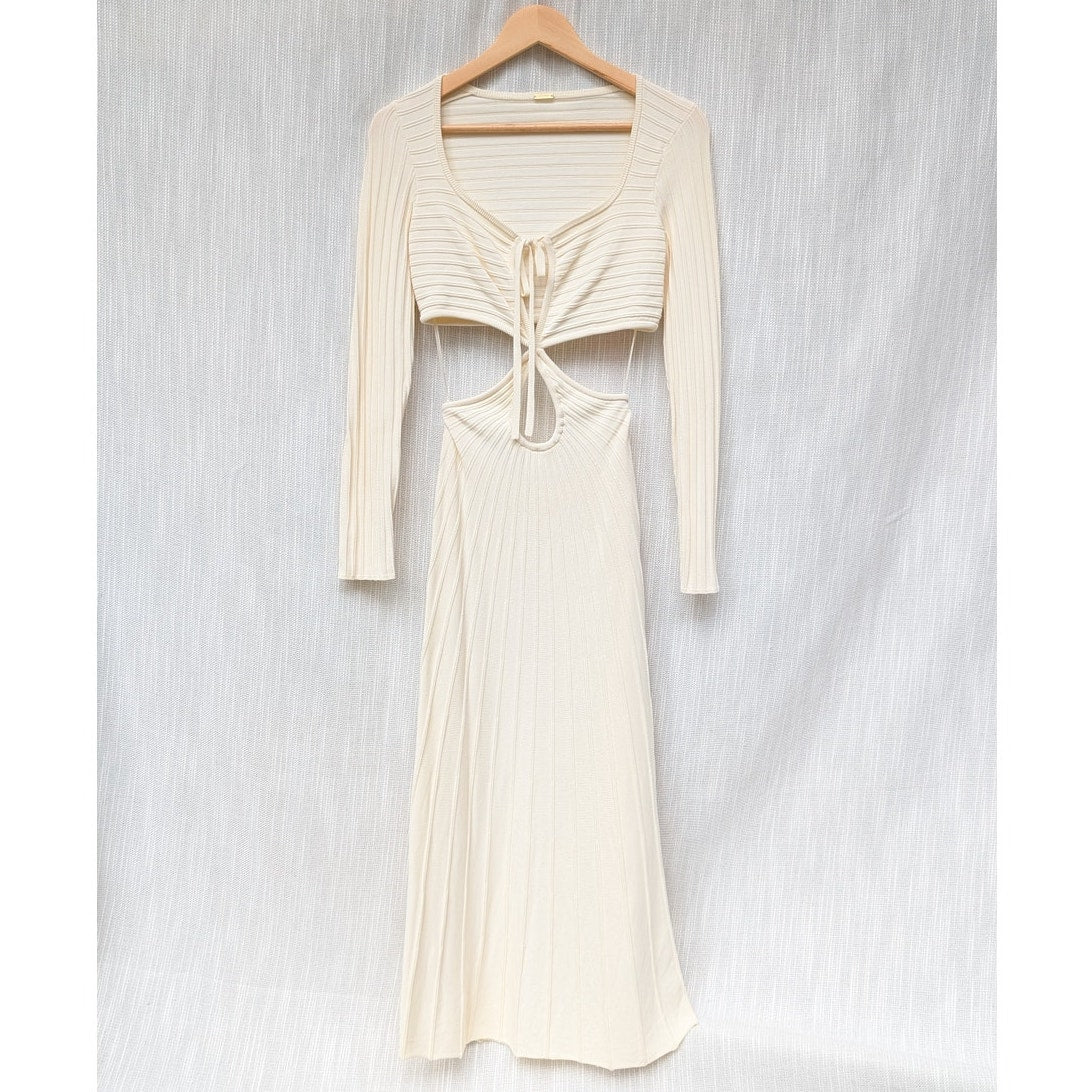 Cult Gaia Fergie Off White Cutout Ribbed-knit Midi Maxi Dress, size M