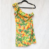 FARM Rio Orange Sands Citrus Print One Shoulder Linen Blend Mini Dress, size M