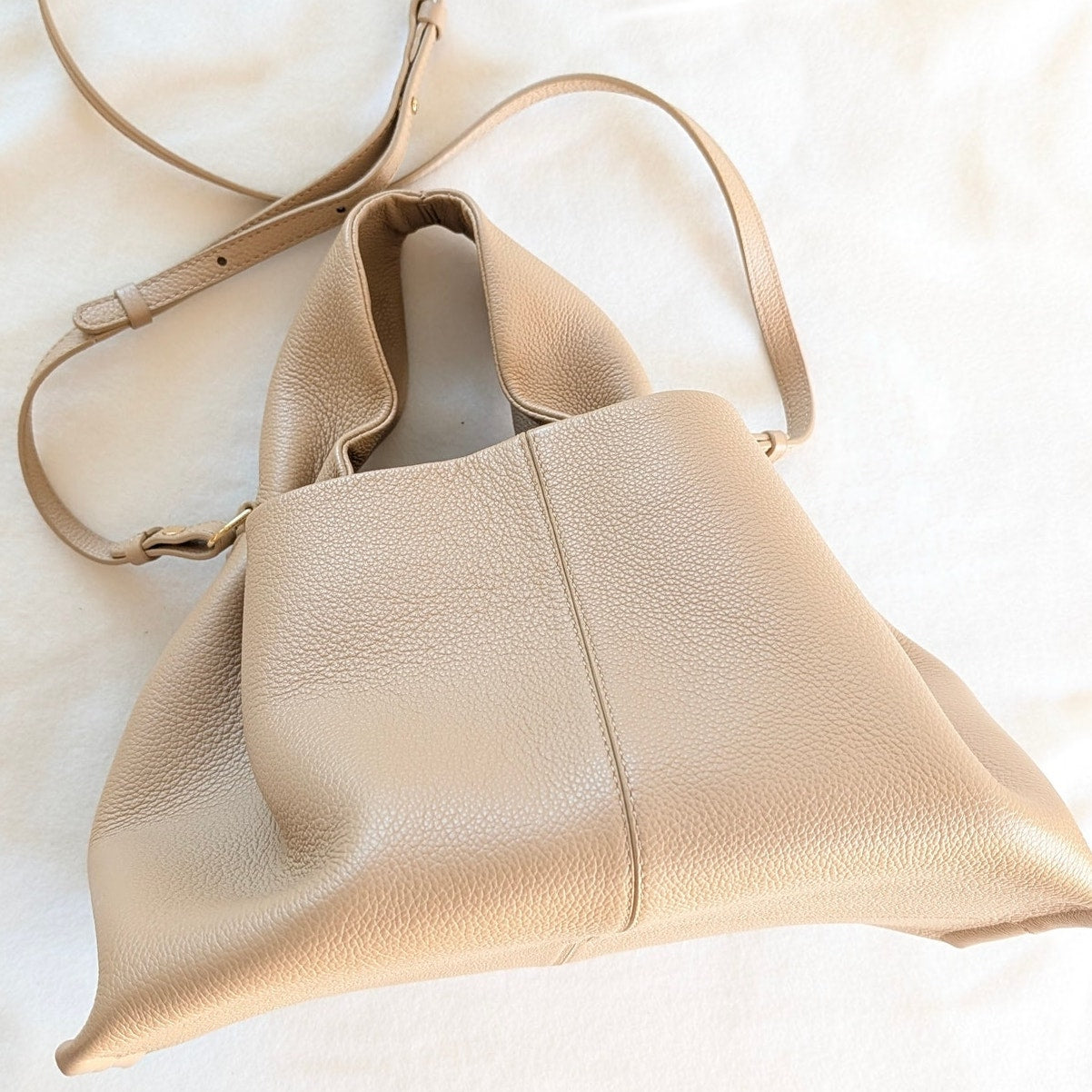 Polene Numero Neuf Edition Textured Sand Leather Shoulder Crossbody Bag
