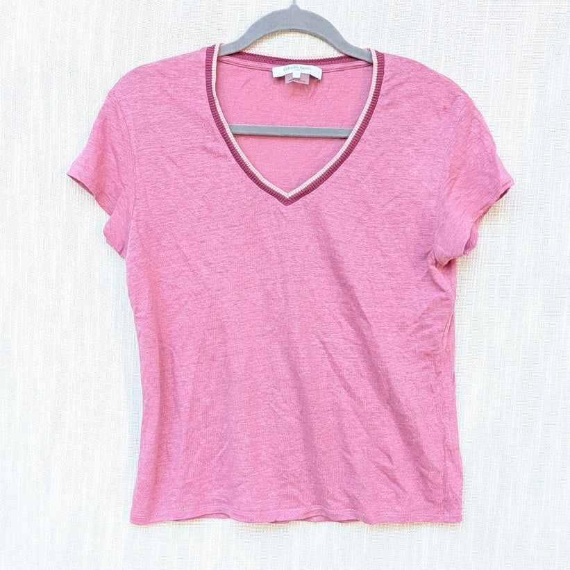 Gerald Darel Linen Tee Top Womens 1/S Pink Short Sleeve V-neck