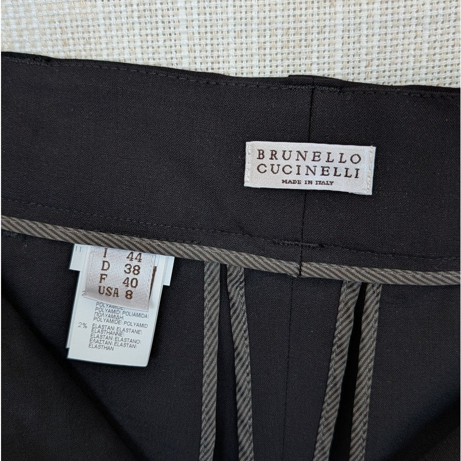 Brunello Cucinelli Luxury Wool Tailored Trousers with Monili Womens 8 Pleated