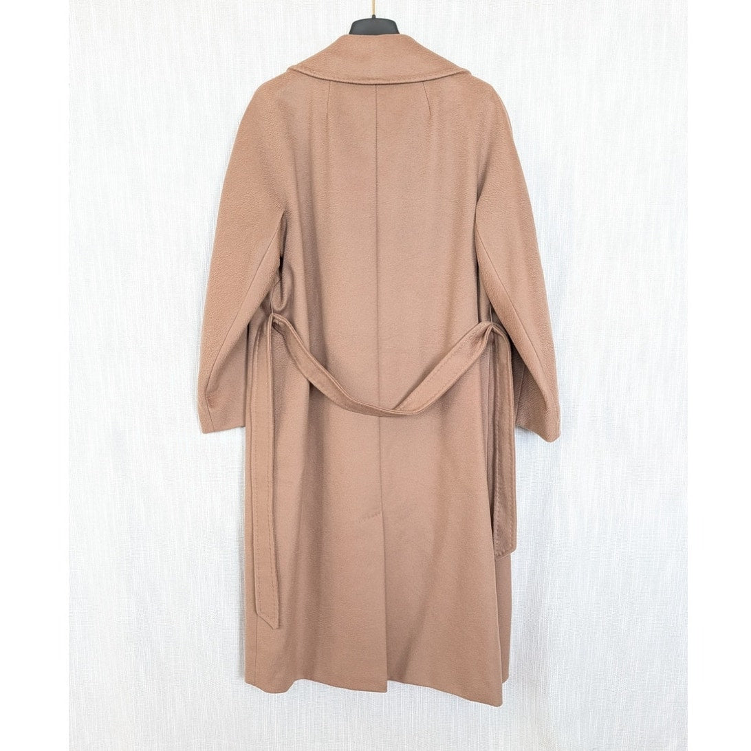 Weekend Max Mara Camel Tan Double-Breasted Wool Coat Womens 8 Belted Italy