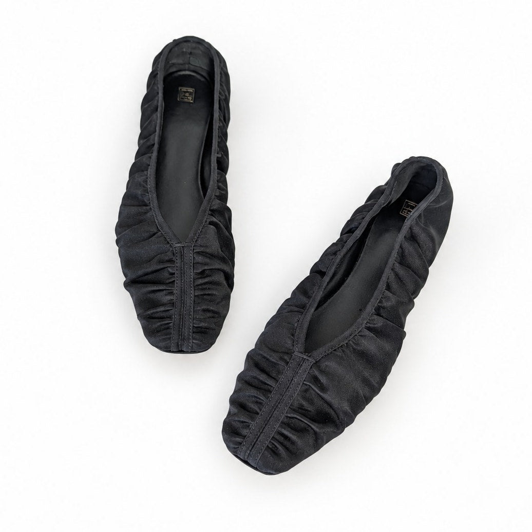 Toteme Gathered Ballet Flats Black Satin 36
