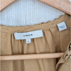 Vince Braided Trim Long-Sleeve Cotton Blouse in Jute Womens M Tan V-neck Top